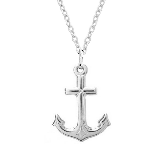 Sterling Silver Anchor Cross with Jesus and Hearts Charm Pendant Necklace 1.4"